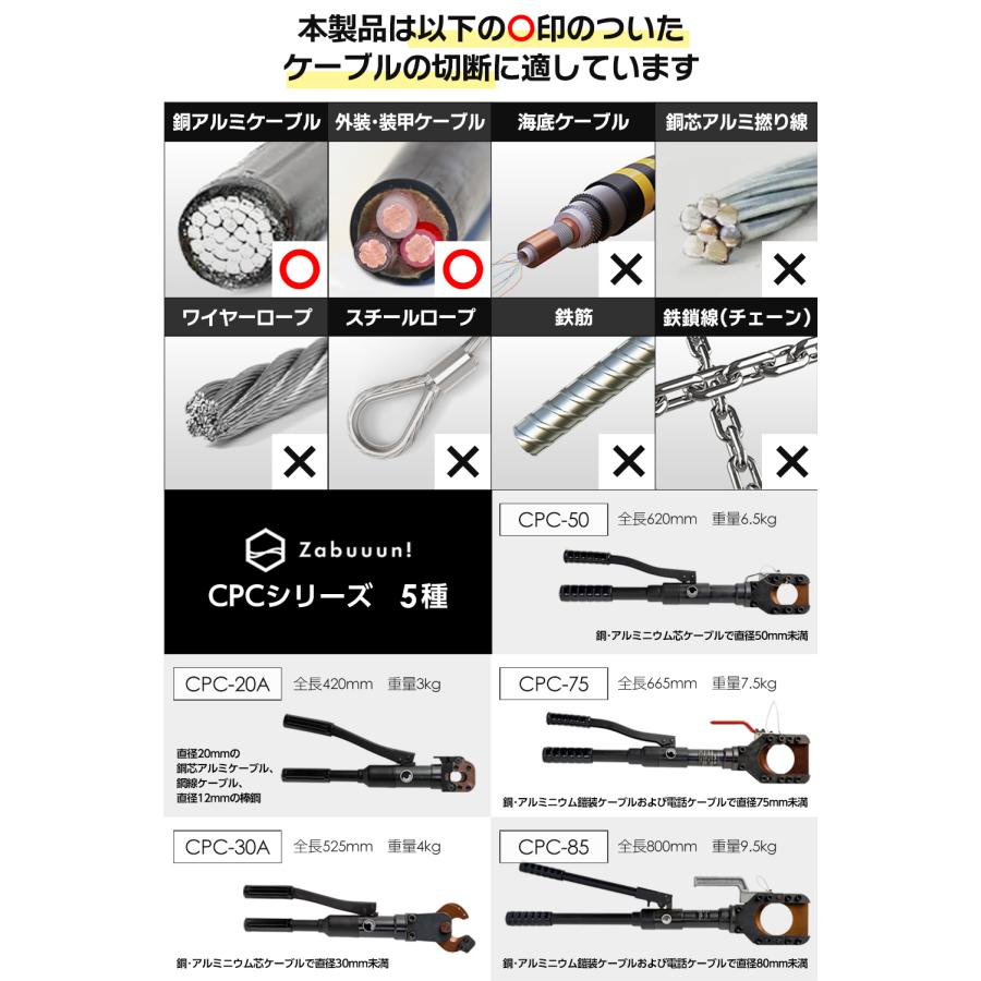 油圧式ケーブルカッター Φ50mm 出力6トン アルミケーブル 銅線 油圧式ケーブルカッター Φ50mm 出力6トン アルミケーブル 銅線