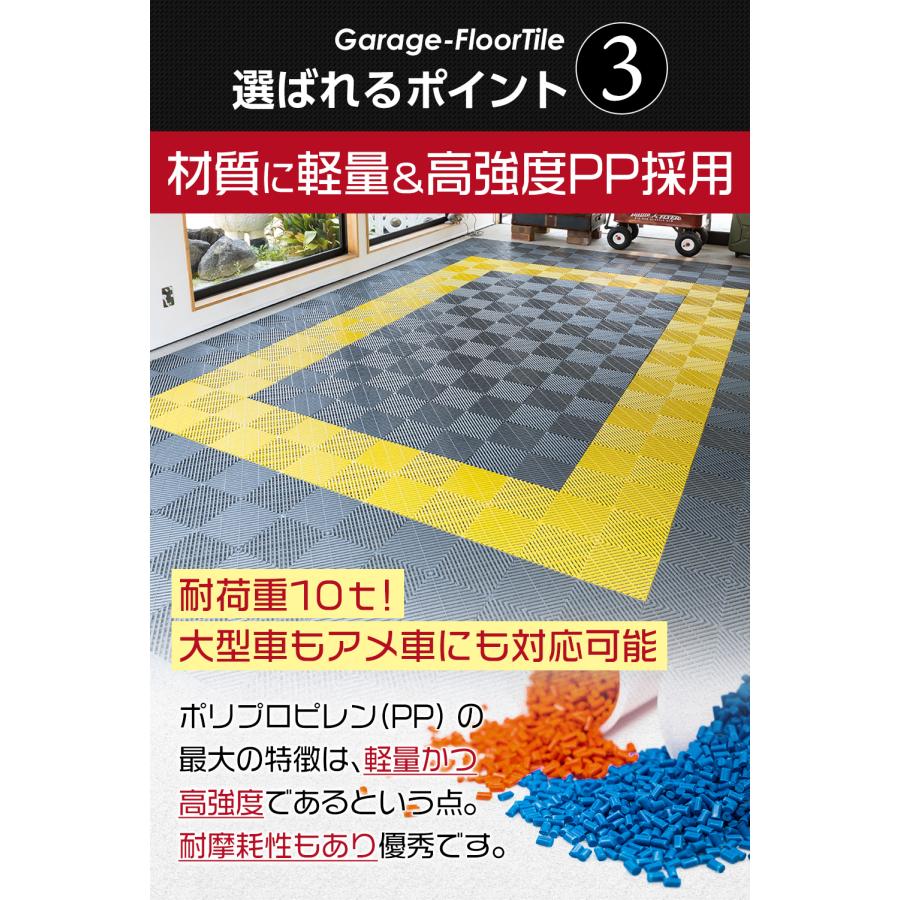 【簡単施工 穴あり】ガレージタイル 全12色!! 40枚セット 40cm×40cm×1.8cm 耐荷重10t 強化PP製 ガレージマット 車 バイク 車庫｜zabuuun｜05