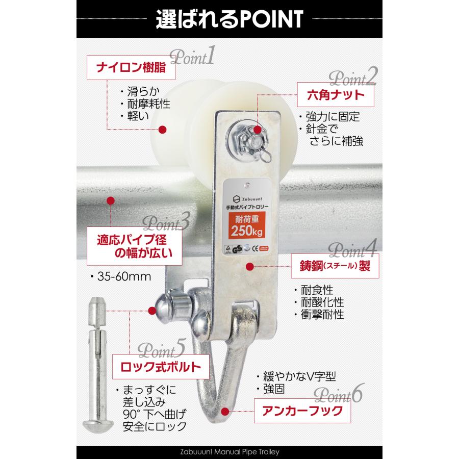 国際規格品】パイプトロリー 単管用 定格荷重:500kg 適用パイプ径:35