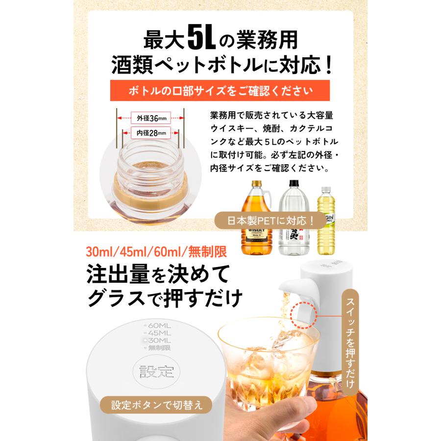 【公式】ポンのみPRO ウイスキー 電動ディスペンサー 大容量(業務用)ペットボトル(1.8L/1.92L/2.7L/4L/5L) 専用  ハイボール ポンプ 定量 ポンのみ 焼酎 |  | 02