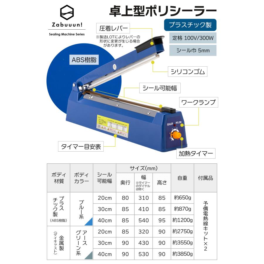 プラスチック製 シール幅200mm【国際規格認証品】卓上型ポリシーラー