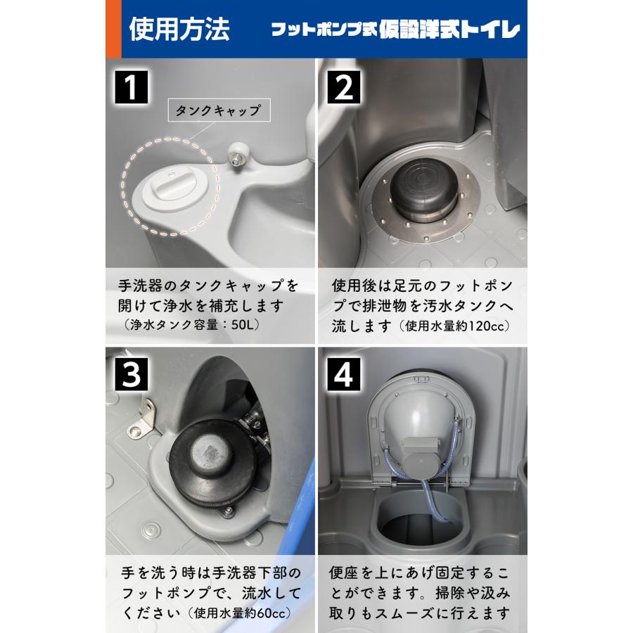 組立済み】仮設トイレ フットポンプ式 簡易水洗(汲み取り)&下水 組立済み】仮設トイレ フットポンプ式 簡易水洗(汲み取り)&下水