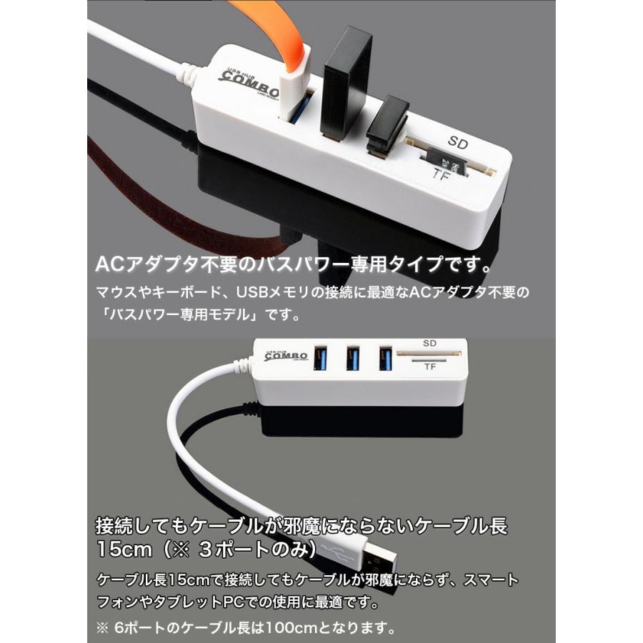 Usbハブ 6ポート 3ポート 高速 ケーブル カードリーダ Sdカード Microsdカード 増設usbポート 軽量 送料無料でお届けします Usb接続 ドライバー不要 ハブ バスパワー専用 簡単接続