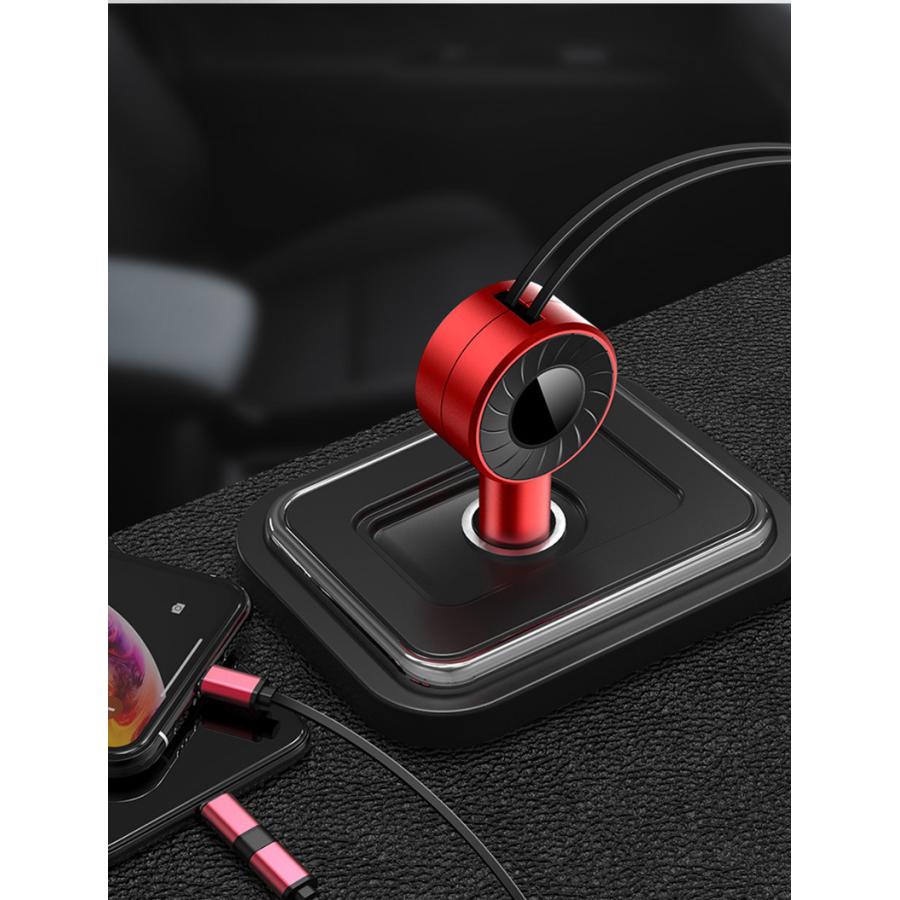 車載充電器 シガーソケット カーチャージャー ケーブルつき 巻取りタイプ 80cm 出力最大3A スマートIC機能 高速充電 スマホ