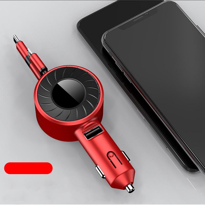 車載充電器 シガーソケット カーチャージャー ケーブルつき 巻取りタイプ 80cm 出力最大3A スマートIC機能 高速充電 スマホ