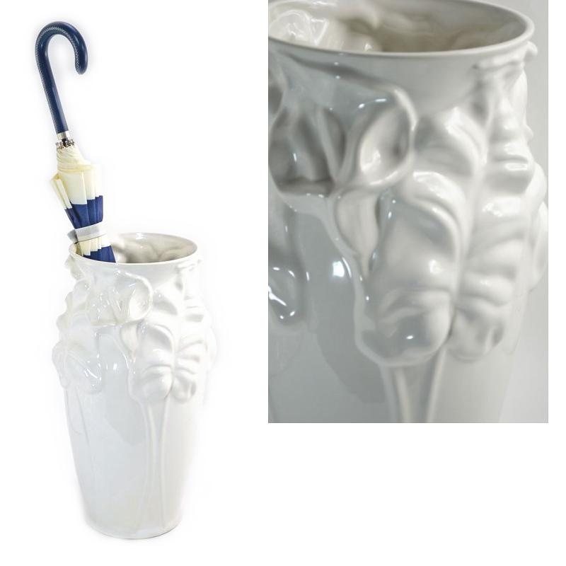 ポルトガル製 陶器 傘立て フラワーカラー ホワイト 白 アンブレラ