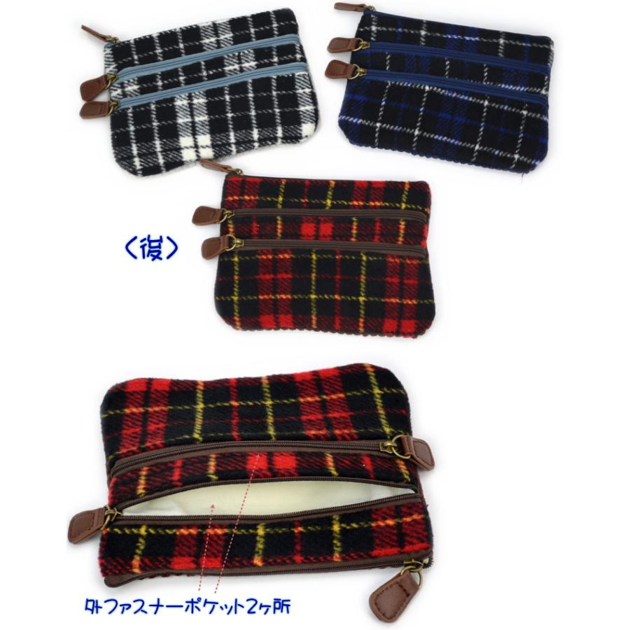 セール 50%%OFF フラットポーチ カルドコンビ チェック レッド/ブルー