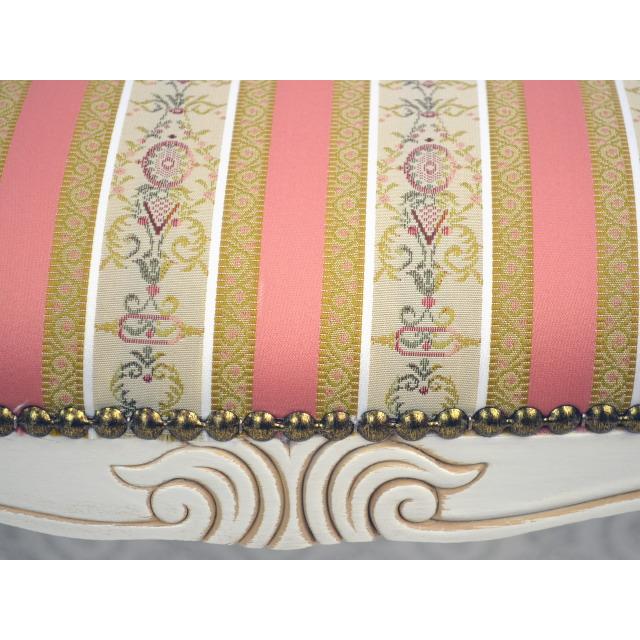 イタリア製 スツール ピンク ストライプ ホワイト 木製 花柄 ( 白脚