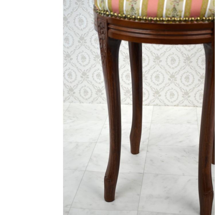 イタリア製 丸スツール ピンク ストライプ 木製 花柄 ( イス 椅子