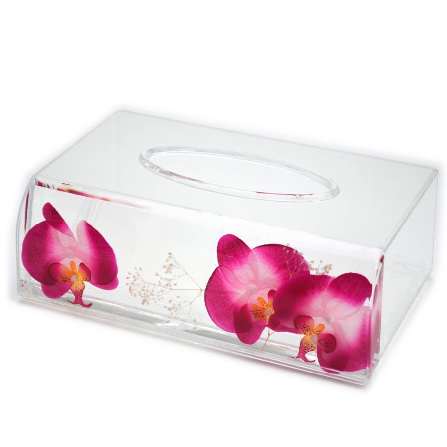 ティッシュボックス ピンクオーキッド 胡蝶蘭 アクリル 水中花