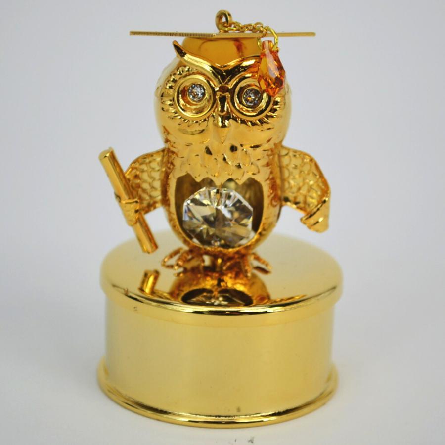フクロウ 小物入れ スワロフスキークリスタル24K ゴールド 24金
