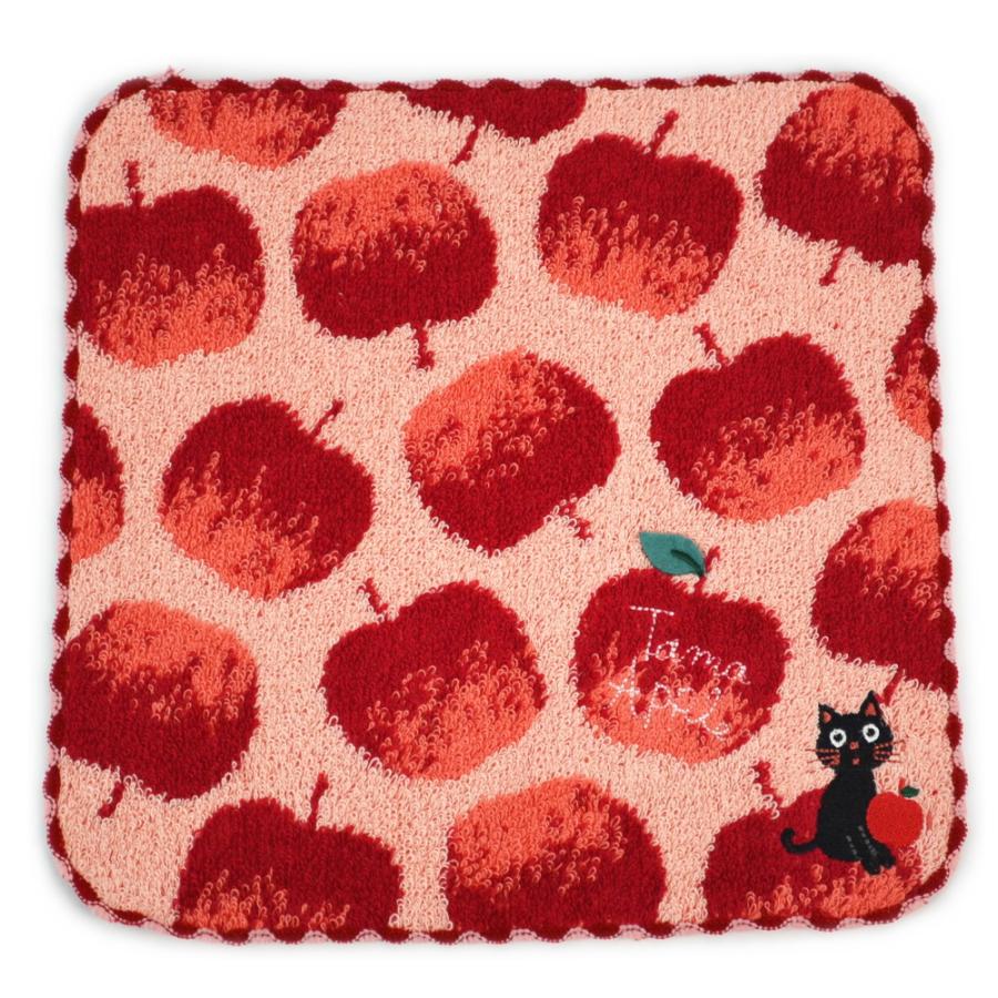 ハンカチ りんごたまちゃん タオルハンカチ 23×23cm レッド グリーン