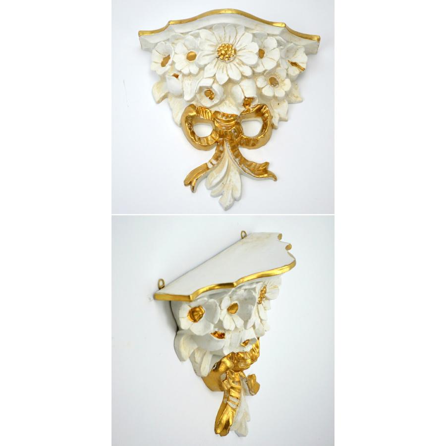 壁掛けコンソール フラワー リボン イタリア製 アイボリー ゴールド