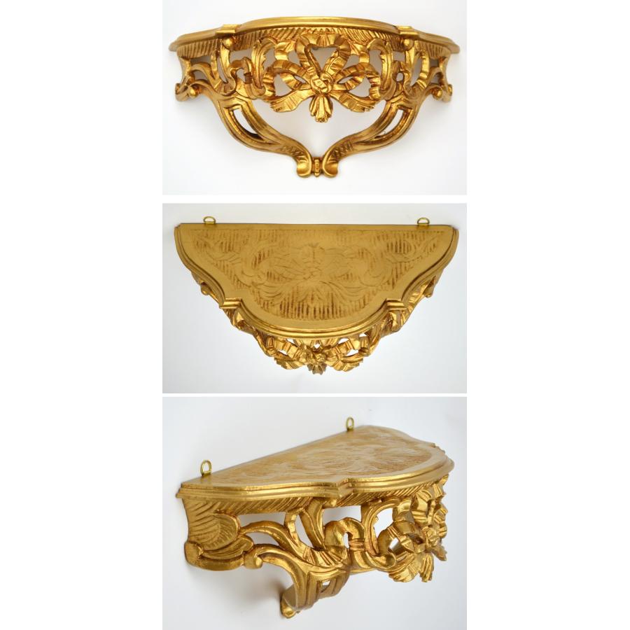 イタリア製　壁掛けリボンコンソール（ゴールド） 壁掛けコンソール リボン イタリア製 ゴールドウォール 棚 壁飾り 壁掛