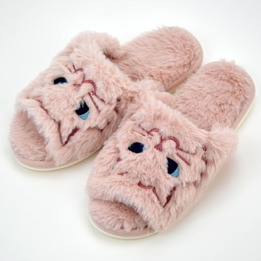 スリッパ シャレネコ ファースリッパ 猫柄 ピンク ブラック グレー