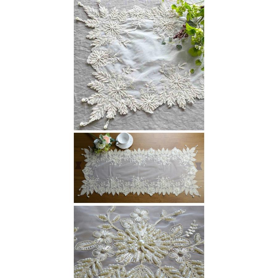 テーブルセンター フレンチレース 長方形 100×40cm クリーム 