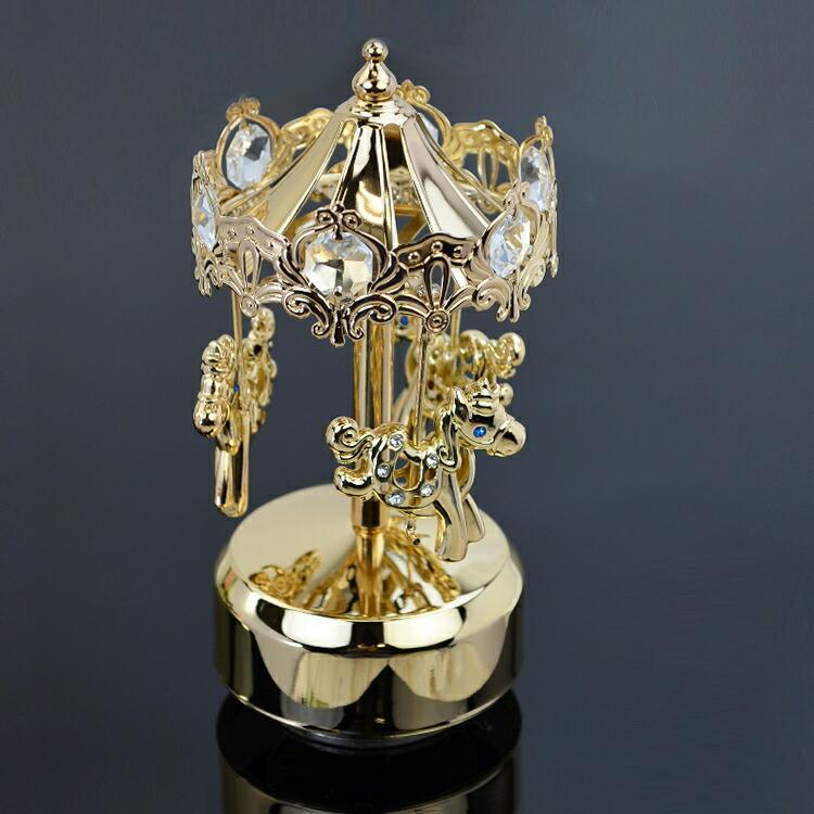 メリーゴーランド オルゴール付き ボヘミア クリスタル ホース 回転