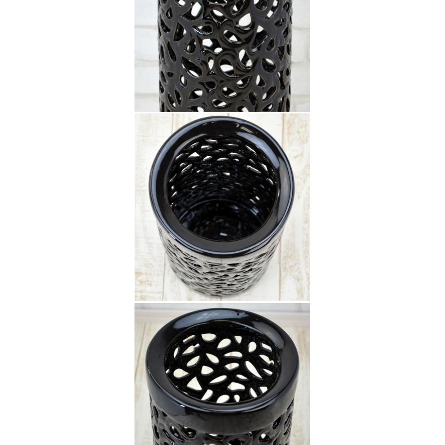 傘立て 陶器 ブラック リーフ型くり抜き シンプル スリム 傘たて 傘