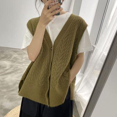 ニットベスト ベスト レディース Vネック 前開き ケーブル編み ノースリーブ ニット ニットチョッキ ゆったり カジュアル 無地 春 秋 冬 新作 送料無料 R03t916 Bubble 通販 Yahoo ショッピング