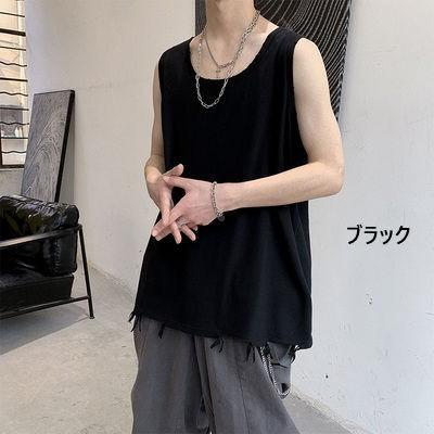 メンズタンクトップ ロング丈 無地 ロングタンクトップ ダメージ加工
