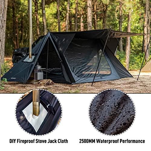 STOVEHUT BLACK パップテント 2人用 キャンプ&ハイキング ドアポール2本とテントポール2本付き、ブッシュクラフター用 ストーブテント 