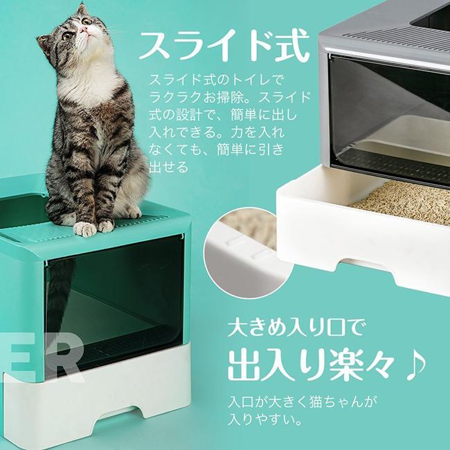 スーパーセール 猫トイレ 折りたたみ式 猫砂盆 両開きドア 広い 2ドア