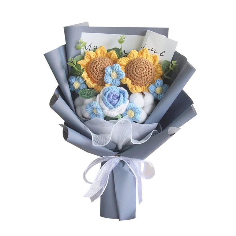編みぐるみ 花束と人形 セット スーパーセール 手提げ袋付き 人形の花束 ぬいぐるみ ひまわり 編み物