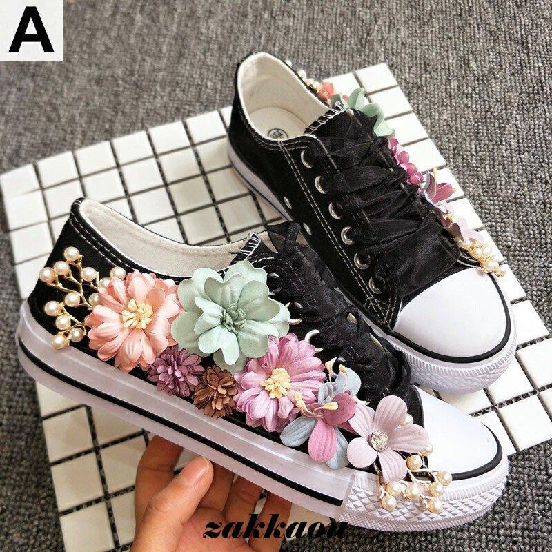 シューズ スニーカー デコ レース 厚底 歩きやすい ビジュー 花