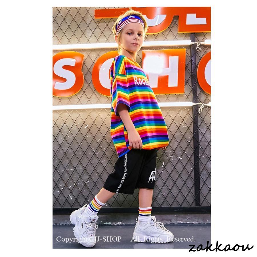 半袖Ｔシャツ ショットパンツ キッズ ダンス衣装 ヒップホップ HIPHOP 子供 男の子 女の子 キッズダンス ジャズダンス ステージ衣装 練習着 体操服 虹｜zahuowang｜03