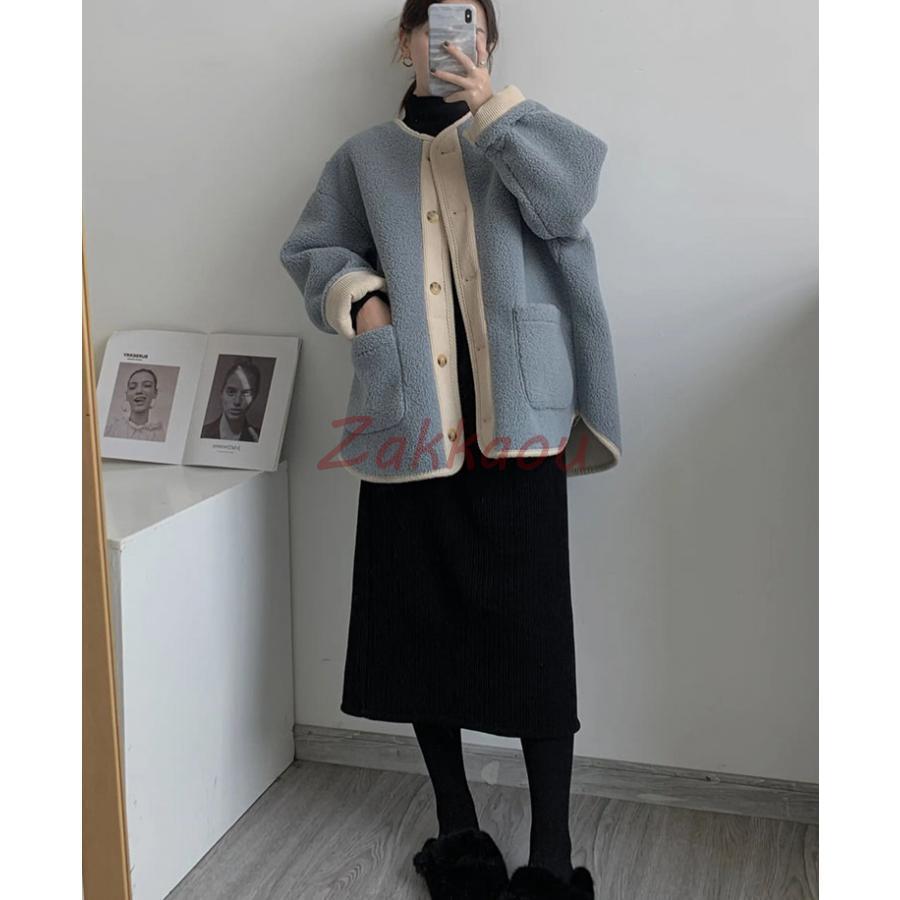 ボア*フェイクムートン リバーシブルコート 秋冬ノーカラー