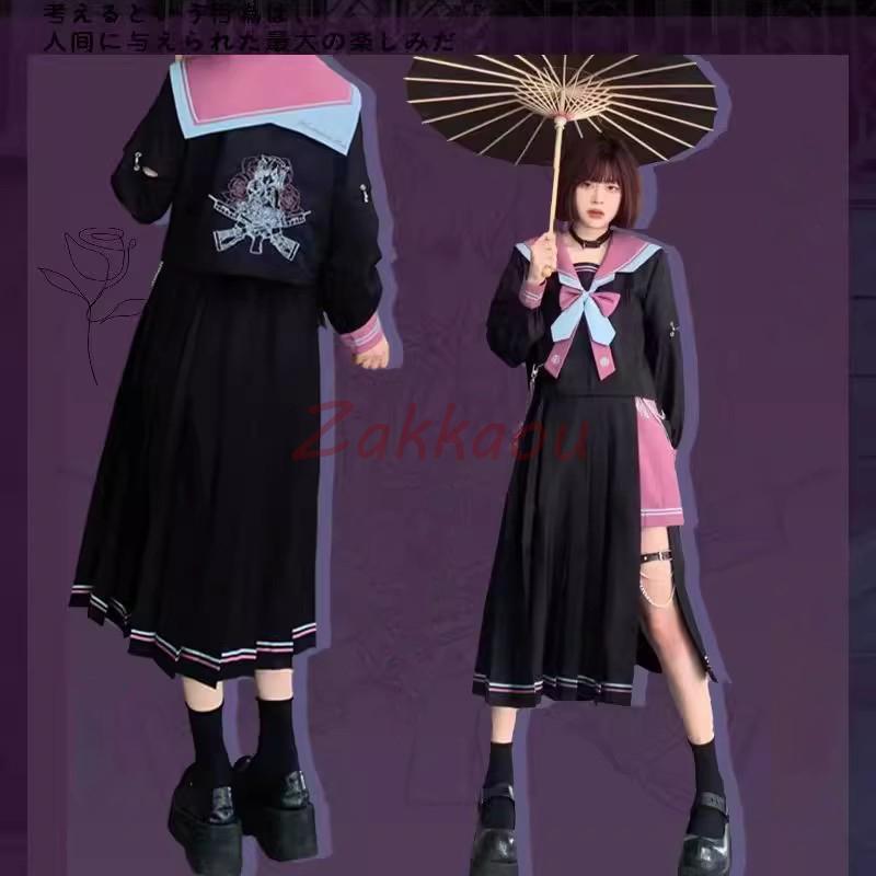 コスプレ 衣装 制服 S〜2XLサイズ セーラー服 可愛い 女子高生 刺繍 長袖 袖取り外し可能 5点セット 文化祭 仮装 イベント 学生服_7