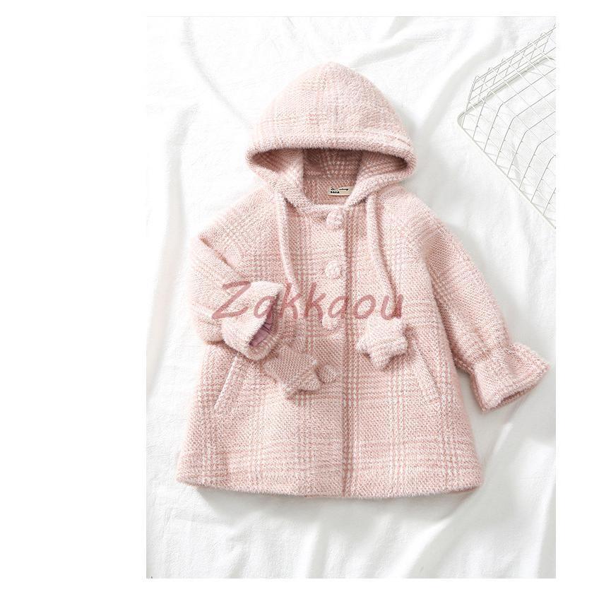 ピーコート　Pコート キッズコート　ロング丈 フード付き 秋冬　ラシャコート　女の子　子供服　ジュニア　アウター　ジャケット　キッズ　中綿コート 防寒の画像