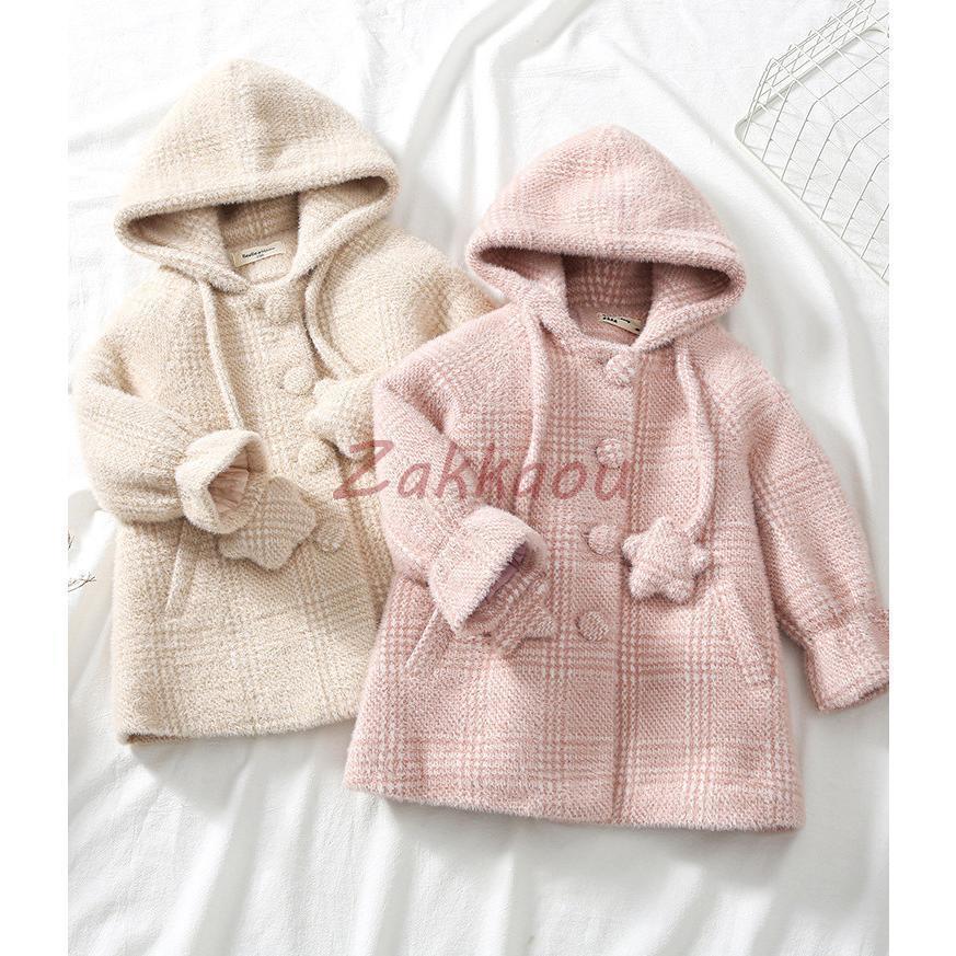 ピーコート　Pコート キッズコート　ロング丈 フード付き 秋冬　ラシャコート　女の子　子供服　ジュニア　アウター　ジャケット　キッズ　中綿コート 防寒の画像
