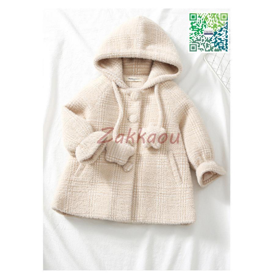 ピーコート　Pコート キッズコート　ロング丈 フード付き 秋冬　ラシャコート　女の子　子供服　ジュニア　アウター　ジャケット　キッズ　中綿コート 防寒の画像