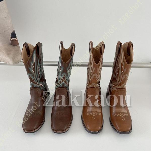 ウエスタンブーツ レディース ミドルブーツ 太ヒール ウエスタン