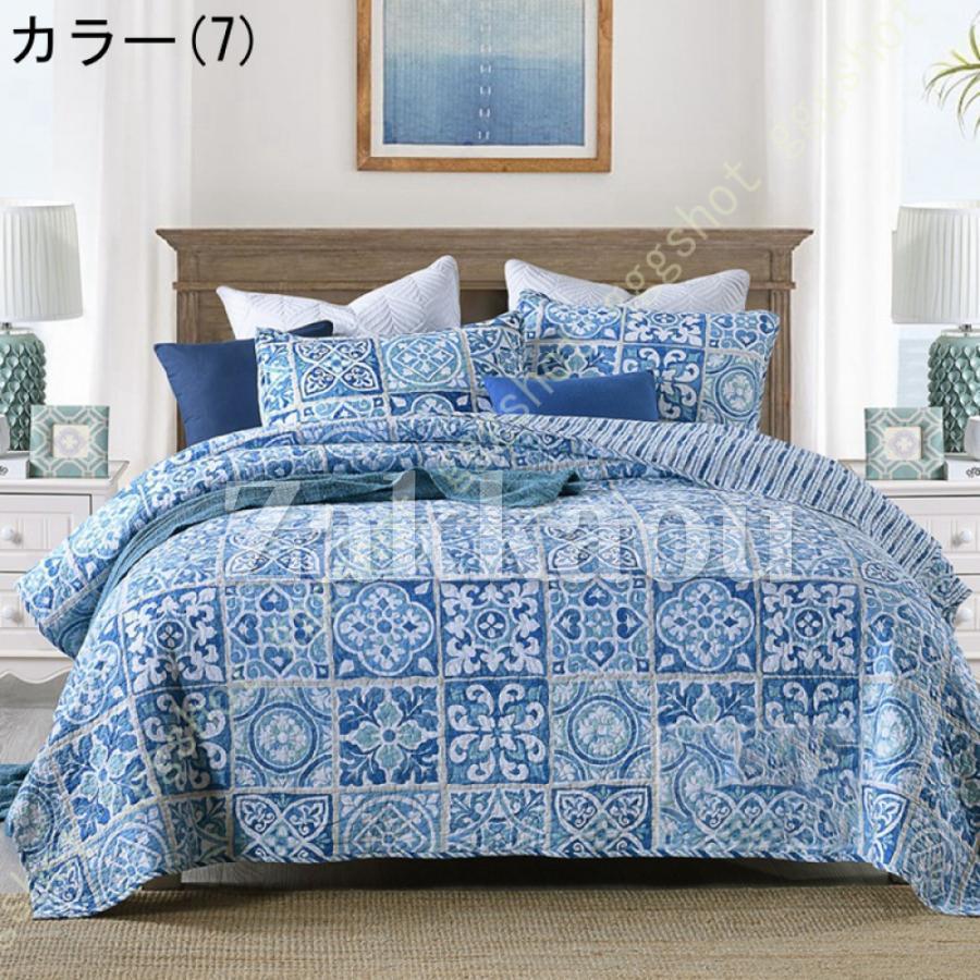 ベッドカバー キルト 5点セット リバーシブル 海外クイーンサイズ Blue ベッドカバー キルト 5点セット リバーシブル 海外クイーン
