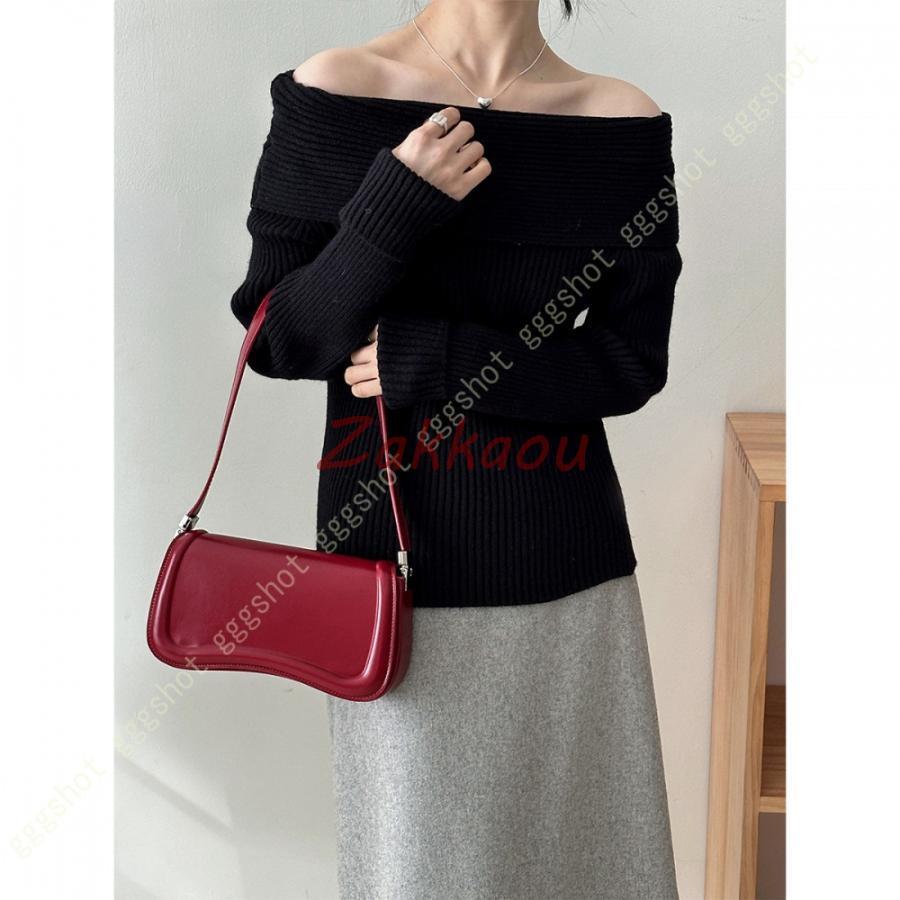 Whim Gazette 黒 オフショルダー半袖ニット♡新品未使用 トップス オフショル ニット 肩開き 肩出し オフショルダー