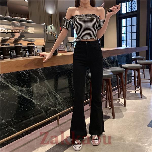 ブーツカット デニムパンツ レディース フレア ロング丈 カット