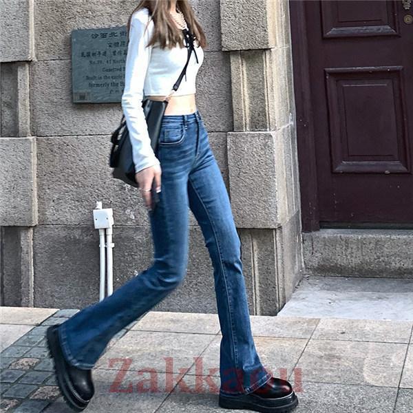 デニムパンツ ブーツカット フレア 美脚メイク ロング丈 デニムパンツ ブーツカット フレア 美脚メイク ロング丈