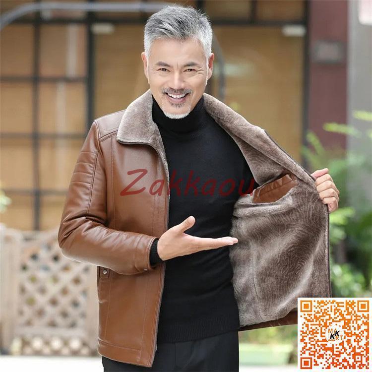 メンズ　ムートンコート　ブラウン　 【CHRIST】羊革レザーコート　XL相当 メンズ革ジャン ムートンコート レザージャケット 裏起毛