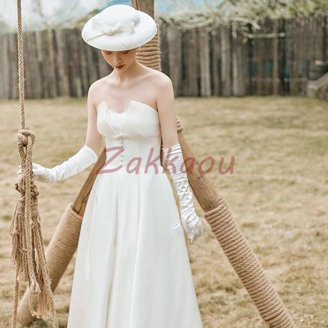 レディースファッション ウェディングドレス ミモレ丈 二次会 花嫁ドレス 結婚式 ドレス パーティードレス Aライン おしゃれ 個性的 可愛い ナチュラルの画像