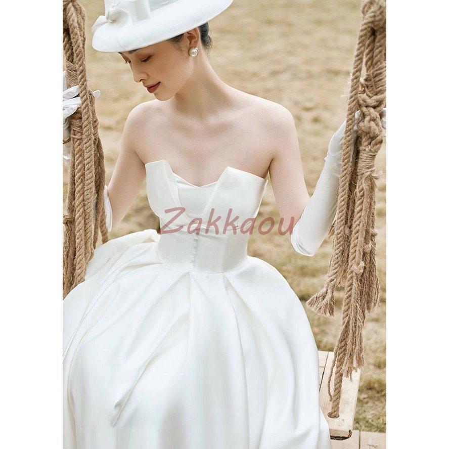 レディースファッション ウェディングドレス ミモレ丈 二次会 花嫁ドレス 結婚式 ドレス パーティードレス Aライン おしゃれ 個性的 可愛い ナチュラルの画像
