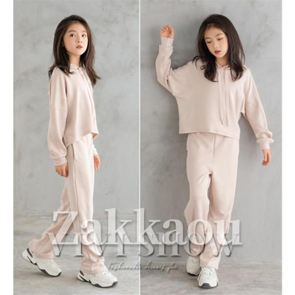 子供服 ジャージ レジャー セットアップ 女の子 運動着 上下セット パーカー+パンツ 2点セット キッズ スポーツウェア 長袖スウェット 通学着の画像