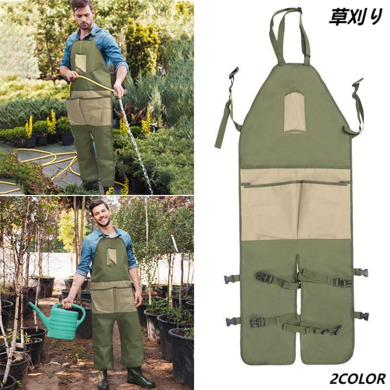 草刈り エプロン 帆布 ガーデニング エプロン サロペット  前掛け  マルチポケットエプロン 草刈り用 刈払機 無地 バックル装着 農作業 家庭菜園 | ブランド登録なし