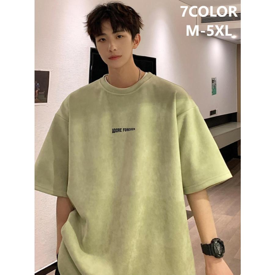 Tシャツ 半袖 メンズ 半袖Tシャツ 七分袖 スエード ゆったり 