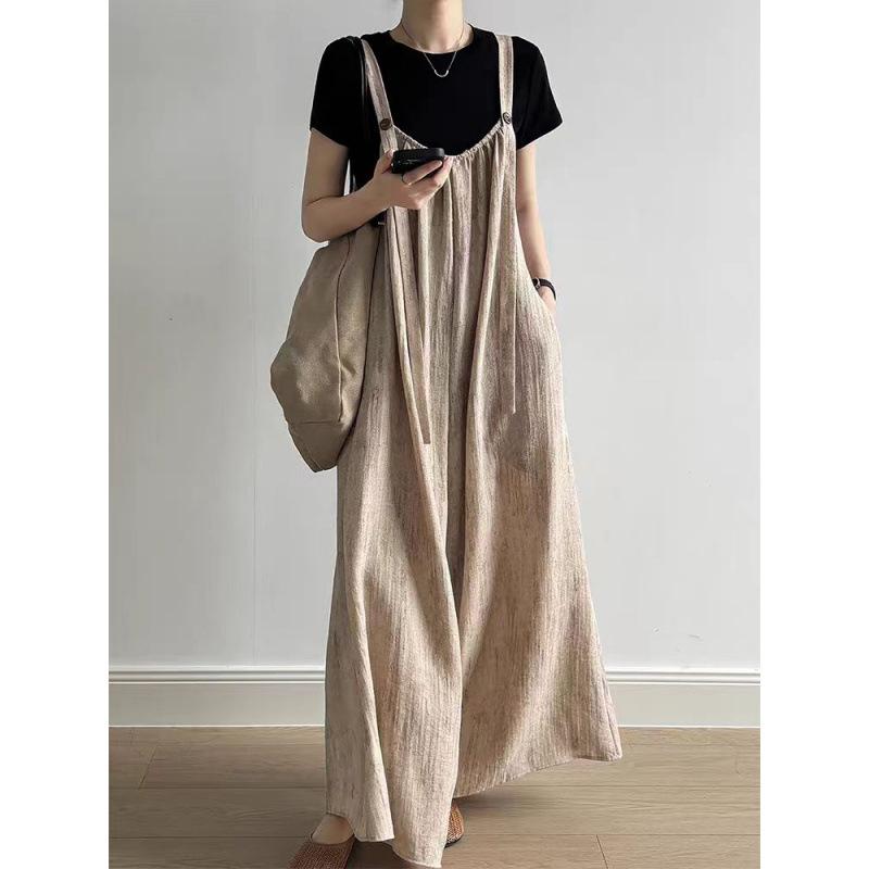 【joie de vivre】リネン　サロペットパンツ　オーバーオール レディース サロペットパンツ 2026夏 新作 リネン風 日系 ゆったり