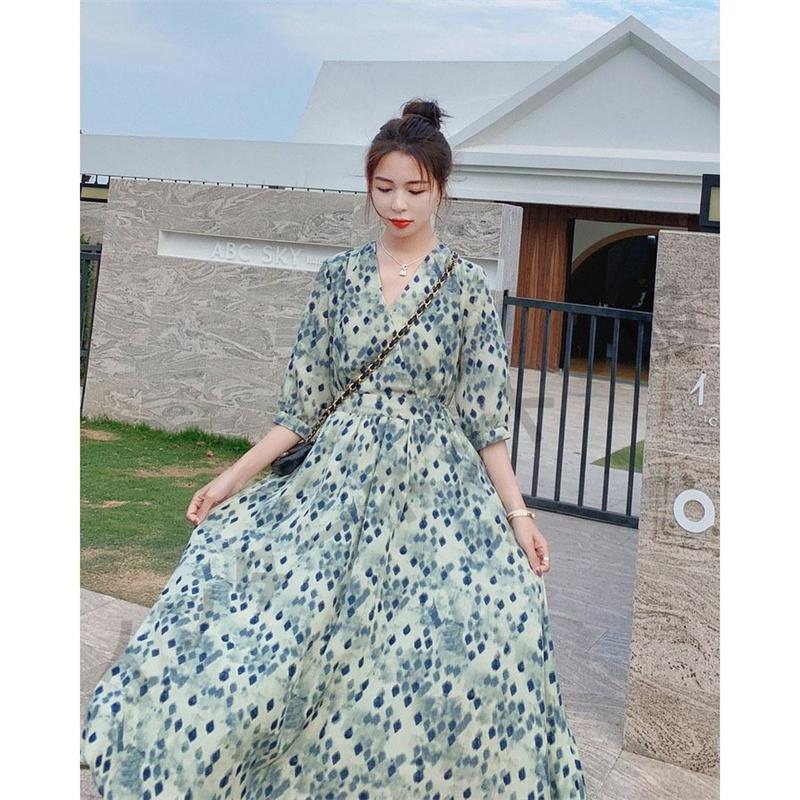 送料無料 ワンピース レディース 40代 夏 七分袖 花柄ワンピース