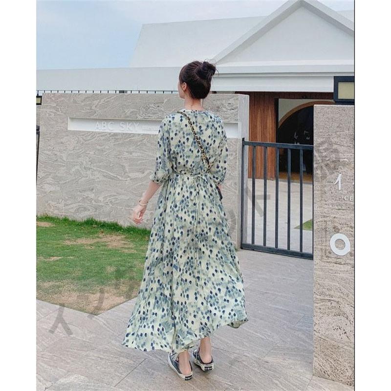 送料無料 ワンピース レディース 40代 夏 七分袖 花柄ワンピース