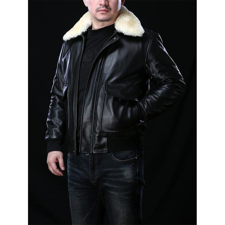 G-1 牛革 本革 カウスキン カウレザー 襟ボア フライトブルゾン ジャケット CLEL ブルゾン アウター 「CLEL」Cow Leather G-1 Blouson