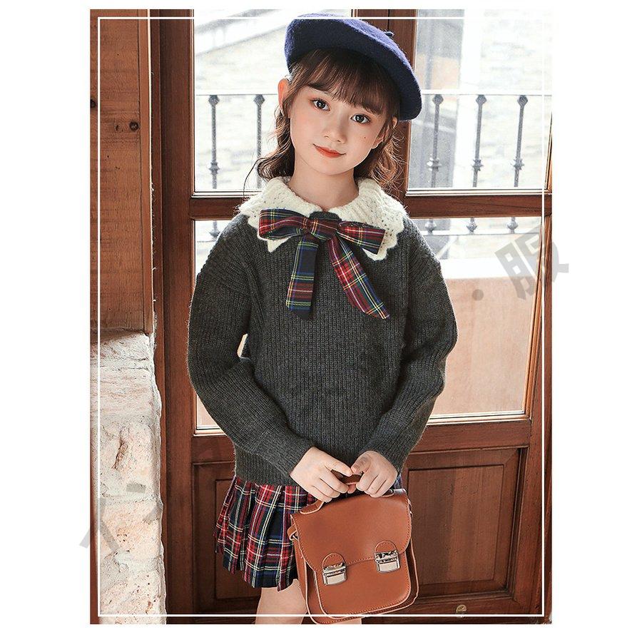 女の子 長袖 セーター チェック プリーツスカート 2点セット 上下セット ニット ショートワンピース 子供 韓国風子供服 カジュアルコーデ 秋 冬 | ブランド登録なし | 05